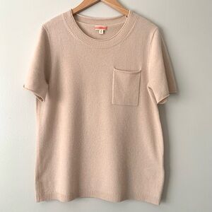 J. Crew Woman’s Cashmere Sweater Top Beige Classic Fit Short Sleeve Sz S